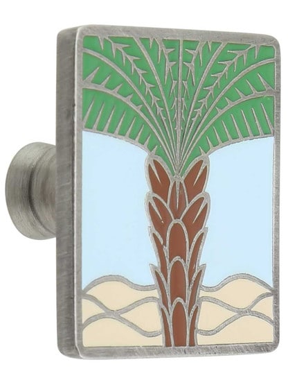 Royal Palm Enameled Knob in Ant Pewter/Pale Blue.